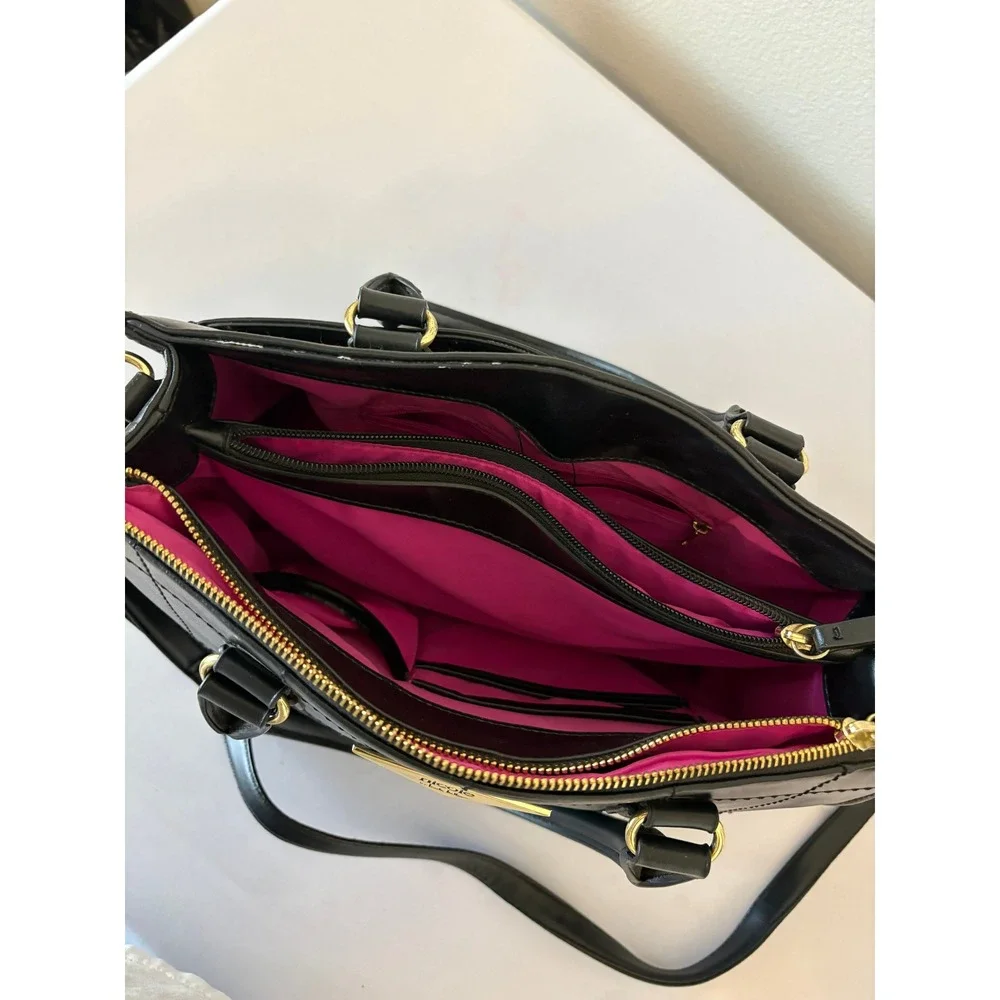 Nicole by Nicole Miller New York Black Quilted Satchel Crossbody Bag Minimalist